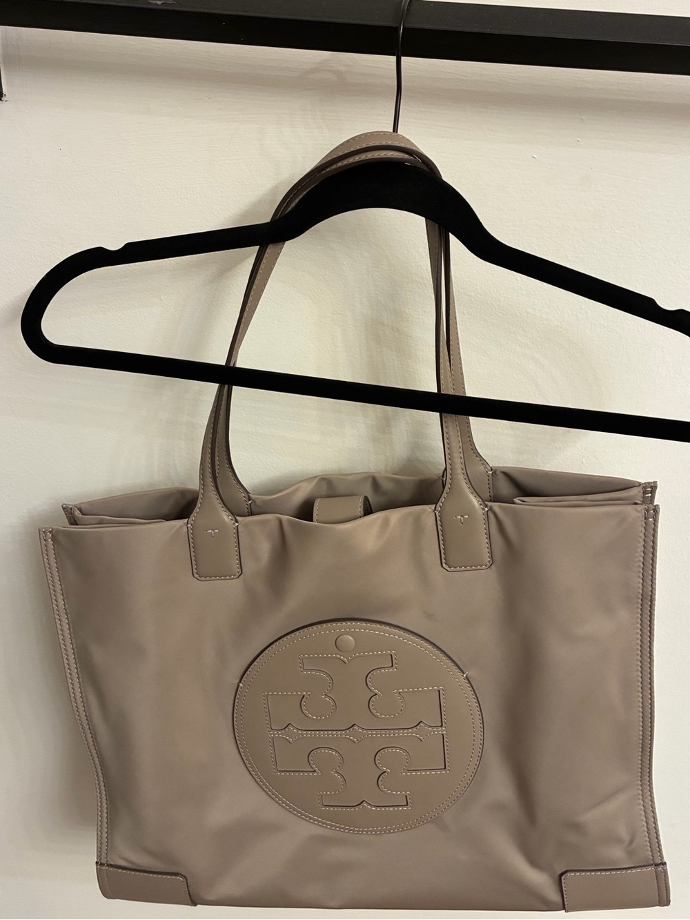 Tory Burch Nylon Taupe Logo Tote